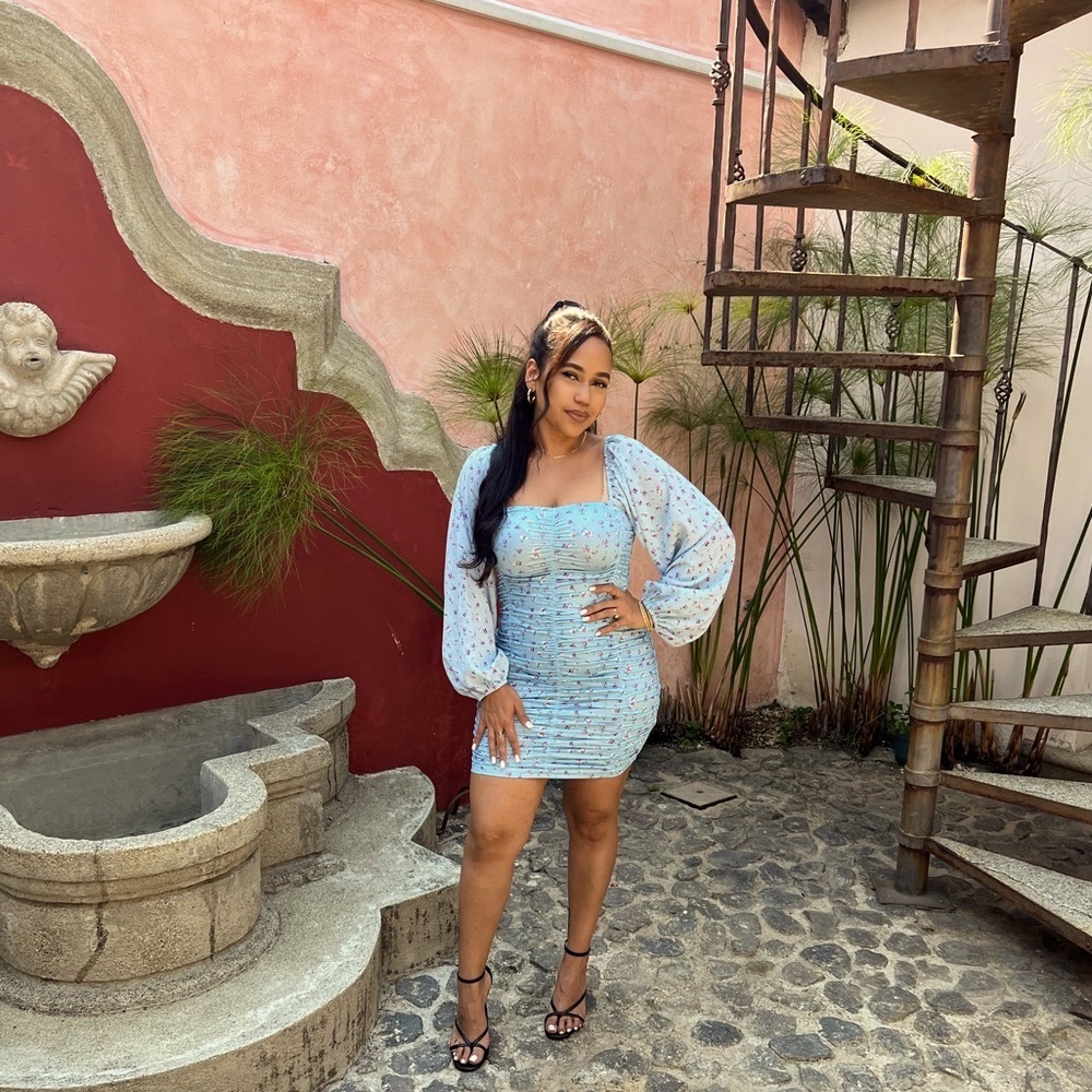 Baby Blue Floral Scrunch Dress